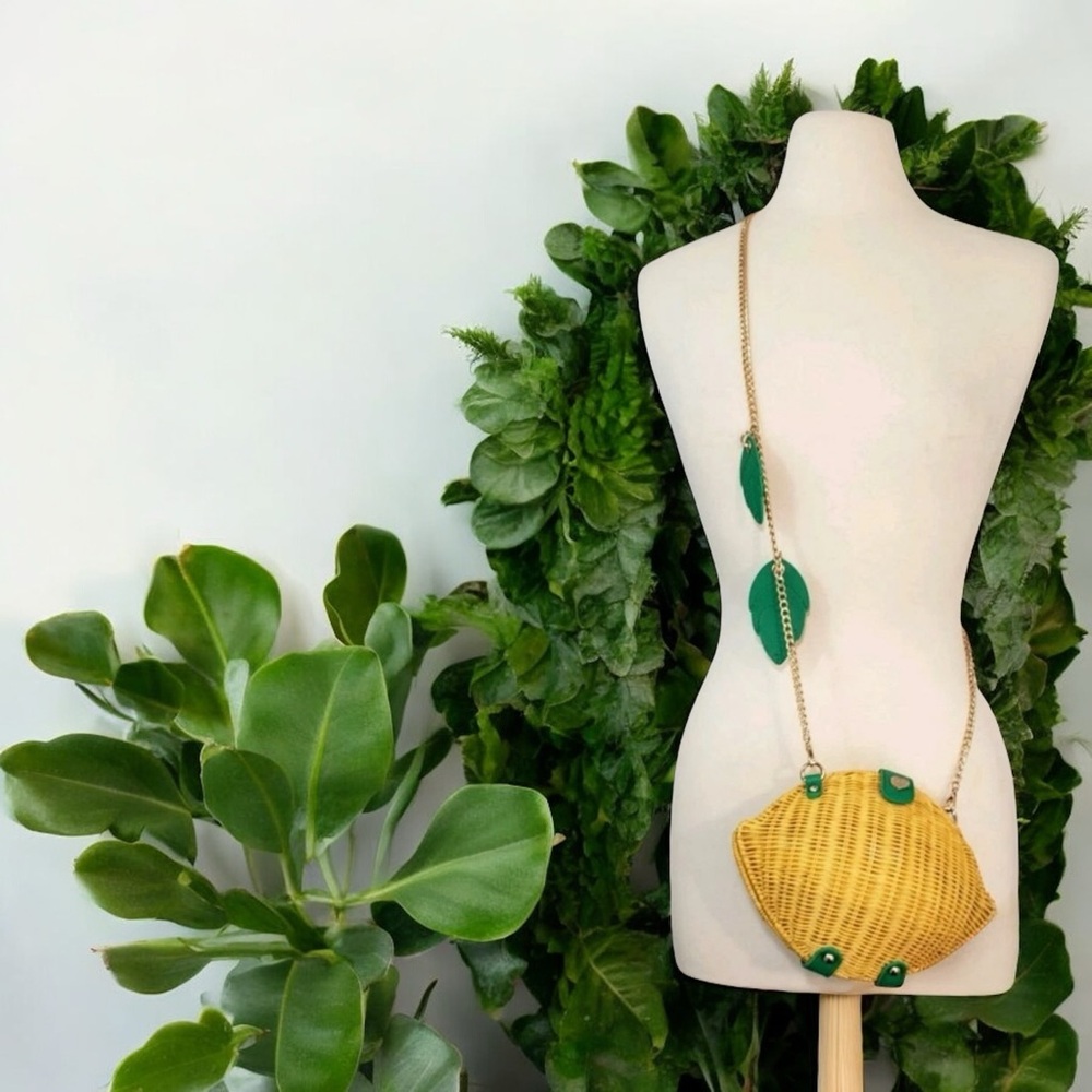 Betsey Johnson Woven Yellow And Green Crossbody B… - image 1